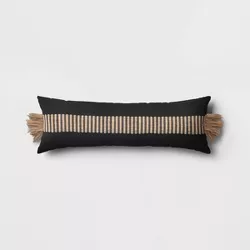 Fringe Stripe Oversized Outdoor Lumbar Throw Pillow Black/Tan - Threshold™