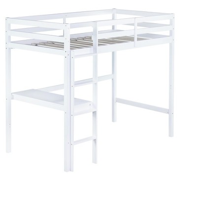 Dolonm Twin High Loft Bed, Rubber Wood Loft Bed with Safety Guardrail, built-in desk, ladder