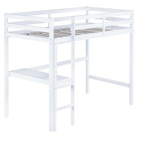 Dolonm Twin High Loft Bed, Rubber Wood Loft Bed with Safety Guardrail, built-in desk, ladder - 1 of 4