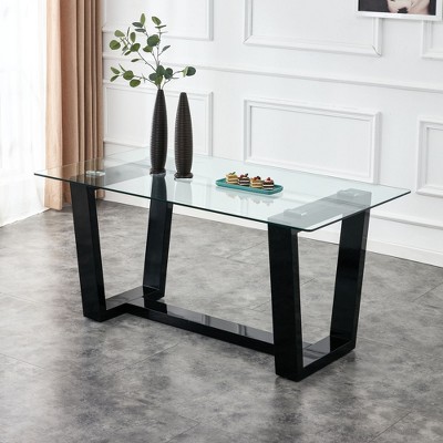 NicBex Dining Table for 4 Morden 63" Dining Table Dining Room Table with Pedestal Base and Glass Top for Kitchen