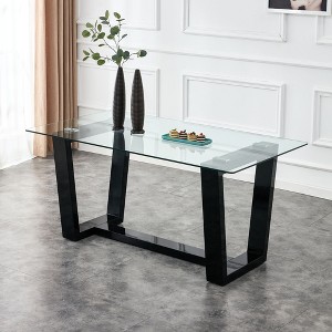 NicBex Dining Table Modern Dining Table with 0.4" Tempered Glass Top and MDF Trapezoid Bracket for Kitchen, Dining Room - 1 of 4