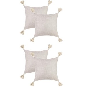 Unique Bargains Linen Fringe Pillow Covers Set with Tassel Design 4 Pcs - 1 of 4