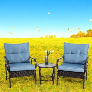 Mshliw 3-Piece Outdoor Wicker Furniture Set with Cushions and Coffee Table – Modern Rattan Chair Set for Patio, Garden, or Poolside - 1 of 4