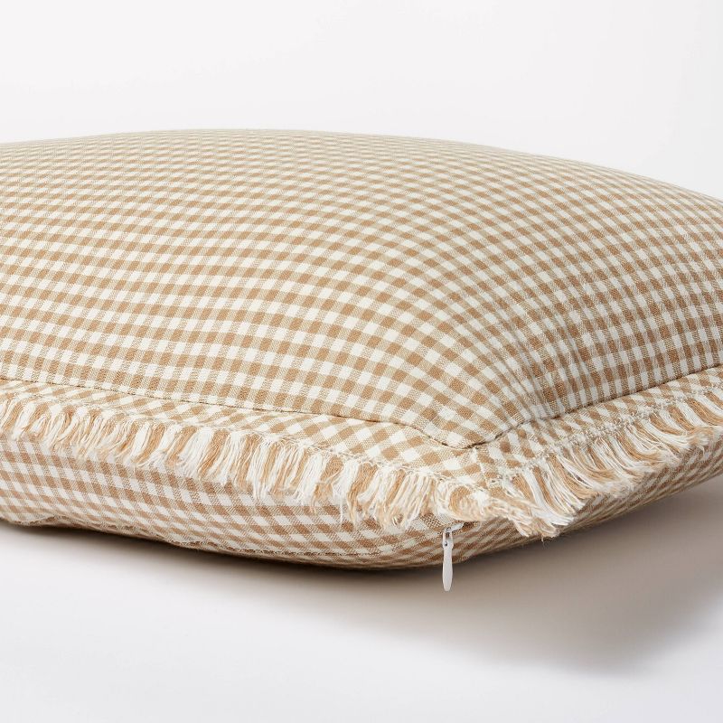 Oblong Gingham with Hemstitch and Raw Edge Decorative Throw Pillow Camel - Threshold&#8482; designed with Studio McGee, 5 of 12