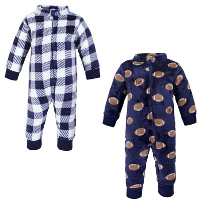 Image of Hudson Baby Infant Boy Plush Jumpsuits, Football, 6-9 Months