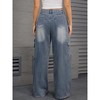 INSPIRE CHIC Women's Baggy Distressed High Waisted Multi-Pocket Full Length Wide Leg Cargo Denim Pants - 4 of 4
