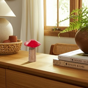 Boho Mushroom Figurine - Handcrafted Wooden Decorative Accent - Rustic Home & Office Decor - Perfect for Bedroom, Living Room, or Workspace - 6" Red - 1 of 4