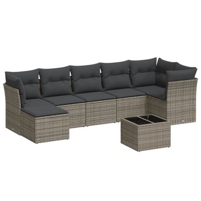 vidaXL 8 Piece Patio Sofa Set with Cushions - Gray With Table