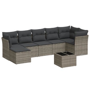 vidaXL 8 Piece Patio Sofa Set with Cushions - Gray With Table - 1 of 4