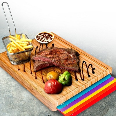 Bamboo Cutting Board Set with Color-Coded Flexible Mats