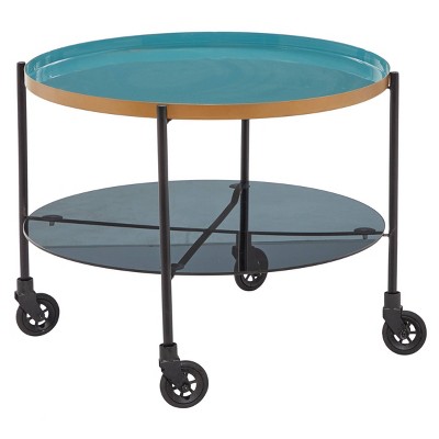 Round Metal Wheeled Coffee Table with Enamel Tray Top Black - Olivia & May
