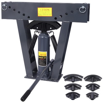 12 Ton Manual Hydraulic Pipe Bender With 6 Dies(1/2", 3/4", 1", 1-1/4", 1-1/2", 2"), Adjustable Rollers For 90-180° Bending