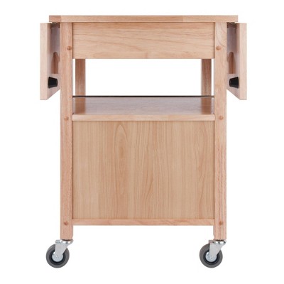 Transitional Brown Wood Drop-Leaf Kitchen Cart with Storage