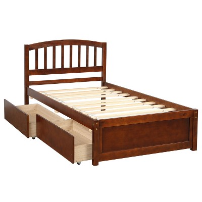 NicBex Twin Size Wood Platform Bed with 2 Drawers and Headboard for Adults/Boys/Girls