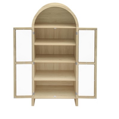 70.28" Tall Natural Arched Kitchen Pantry with Glass Doors