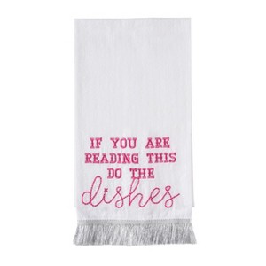 Totalee Gift Do The Dishes Silver Fringe Tea Towel Cotton White - 1 of 1