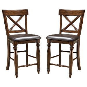 Set of 2 24" Kingston X Back Counter Height Barstools with Faux Leather Seat Dark Raisin Finish - Intercon: Hardwood Frame - 1 of 1