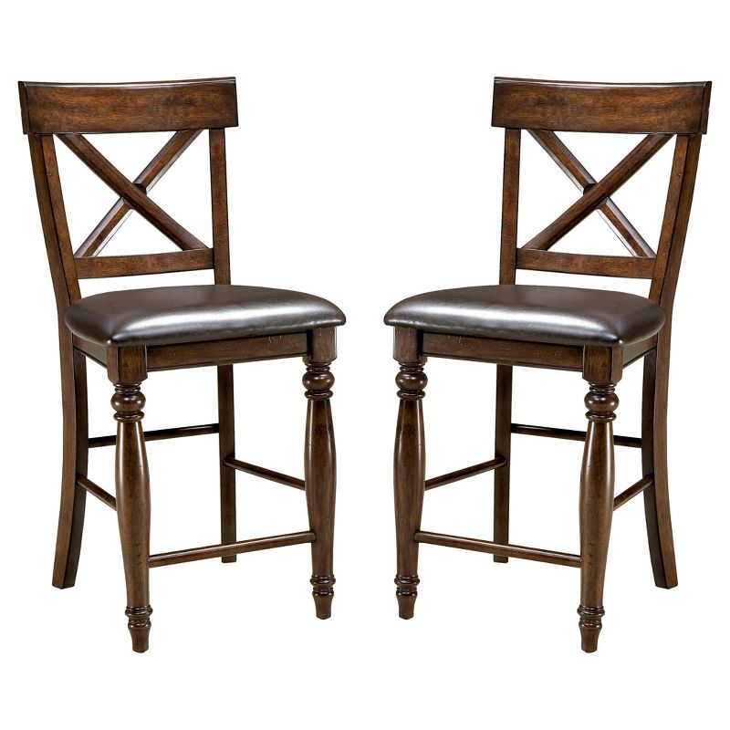 Set of 2 24&#34; Kingston X Back Counter Height Barstools with Faux Leather Seat Dark Raisin Finish - Intercon, 1 of 2