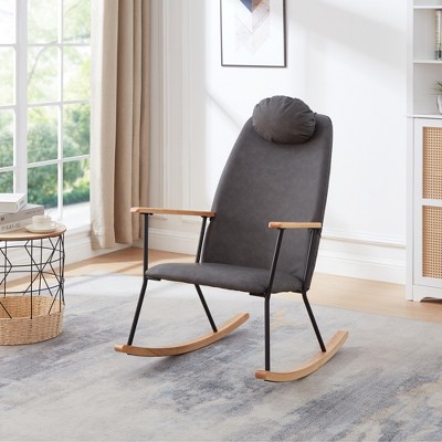 Adjustable Headrest Glider Rocking Chair with High Backrest, Plush Seat Cushion, and Ergonomic Design for Nursery