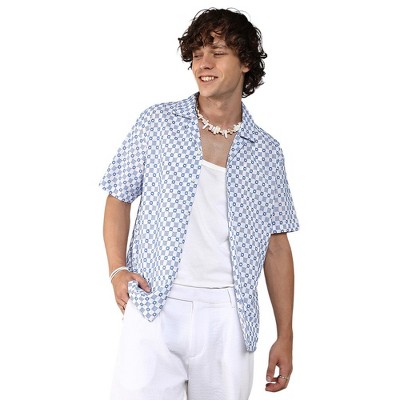Campus Sutra Men Men's Chalk White & Prussian Blue Embroidered Checkered Shirt