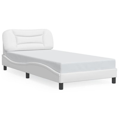 vidaXL White Twin Bed Frame with Headboard Cushion - Faux Leather Upholstered Bedroom Furniture - Elegant Wavy Side 39.4"x74.8"
