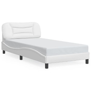 vidaXL White Twin Bed Frame with Headboard Cushion - Faux Leather Upholstered Bedroom Furniture - Elegant Wavy Side 39.4"x74.8" - 1 of 4