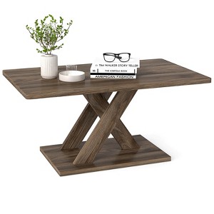 Costway 37.5” Coffee Table with Stable Base & Rubber Wood Connection for Living Room - 1 of 4