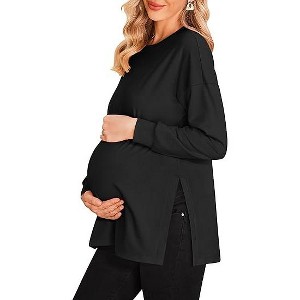 Ekouaer Women???¨º?¨¨s Maternity Shirts Long Sleeve Split Side Pregnancy Tee Top Tunic Blouse Casual Mama Clothes - 1 of 4
