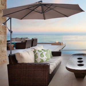 Costway 10' Hanging Umbrella Patio Sun Shade Offset Outdoor Market W/t Cross Base Tan - 1 of 4