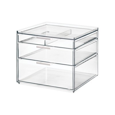 iDesign The Sarah Tanno Collection Tall Plastic Cosmetic Drawer Organizer, Clear/White