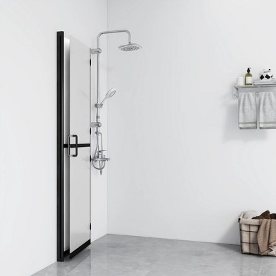 Foldable Frosted ESG Glass Walk-In Shower Wall with Black Frame