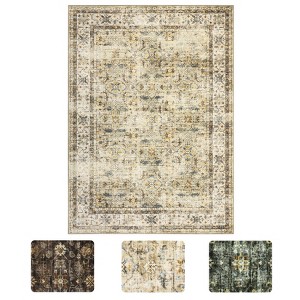 Elegant Washable Floral Rug – Non-Slip Low Pile Carpet for Living Room, Bedroom, Entryway & Kitchen - 1 of 4