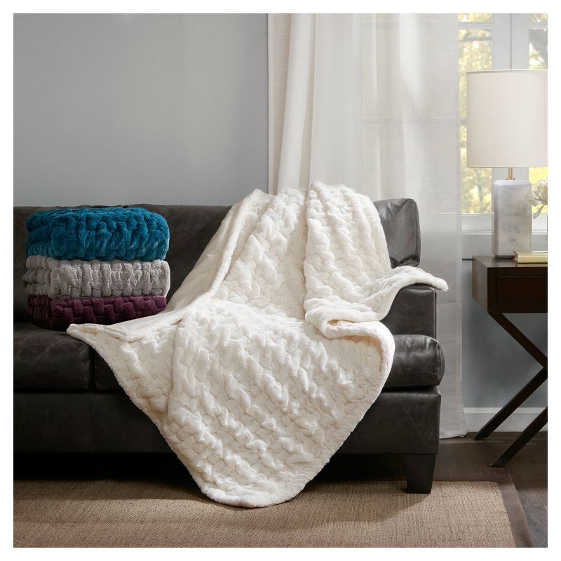 50"x60" Ruched Faux Fur Throw Blanket - Madison Park, 4 of 14