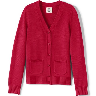 Lands' End School Uniform Girls Cotton Modal Button Front Cardigan Sweater  - Large - Red : Target