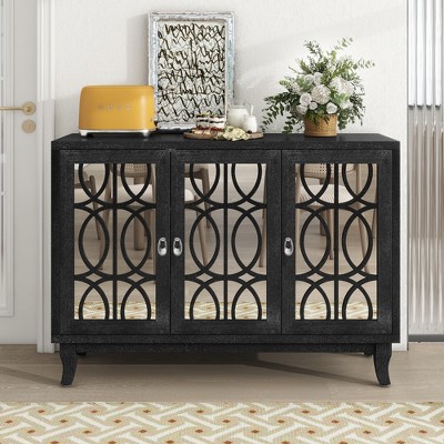 Whisen Retro Sideboard with 3-Doors Mirrored and Silver Handle