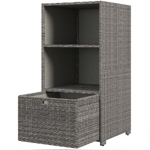 Gulches Valet Pool Towel Rack, Waterproof PE Plastic Rattan Wicker Storage Organizer, Indoor Outdoor Spa, Hot Tub Accessory Storage, 1  Drawer, Gray - 1 of 4