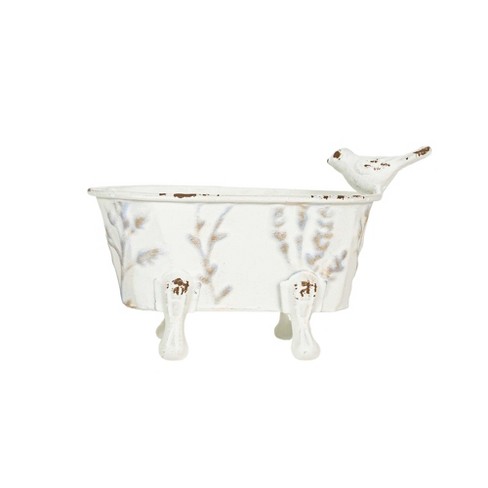 Foreside Home & Garden Black Rim White Enamel Antique Bathtub Soap Dish