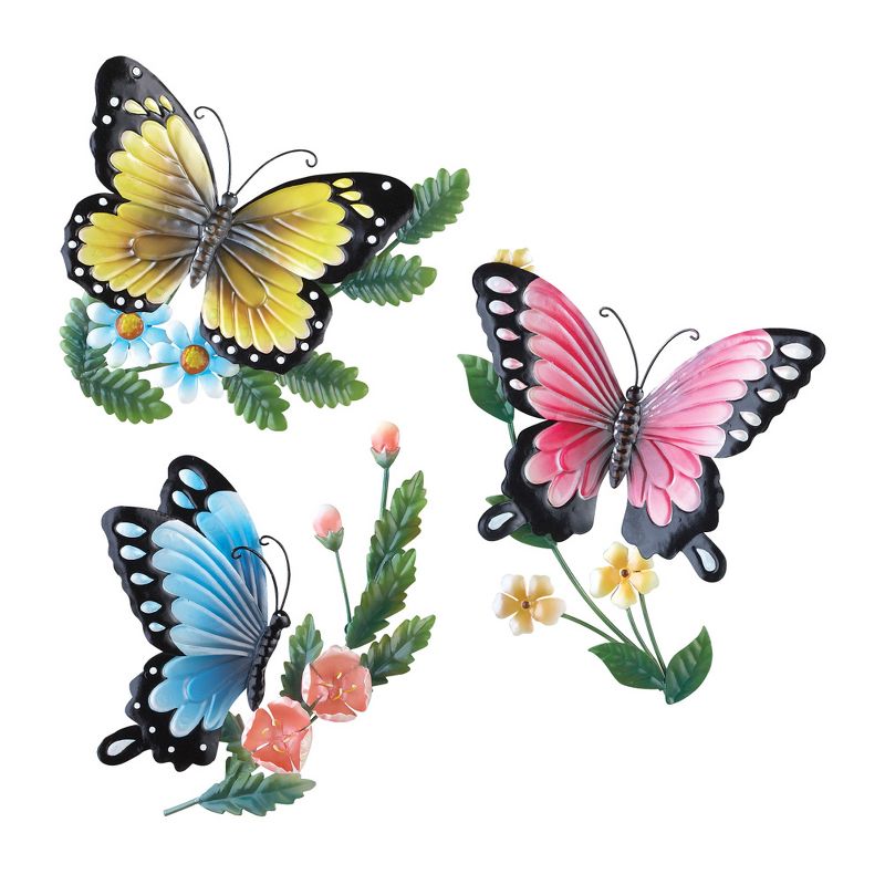 Collections Etc 3D Sculpted Butterflies Wall Art - Set of 3 9" x 1.75" x 13.88", 1 of 3