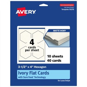 Avery Printable Hexagon Flat Cards, Sure Feed Technology, 3-1/2" x 4", Matte Ivory Cardstock, Print-to-The-Edge, Laser/Inkjet Printable, 40 Total - 1 of 4