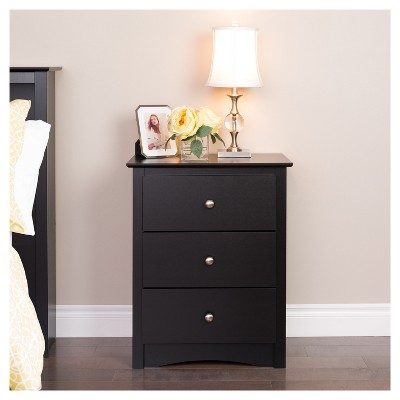 Black 3-Drawer Modern Nightstand with Nickel Knobs