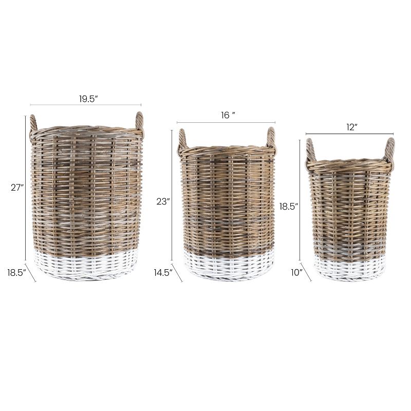 happimess Ternion Cottage Hand-Woven Rattan Nesting Baskets with Handles, Kubu Gray/White (Set of 3), 5 of 12