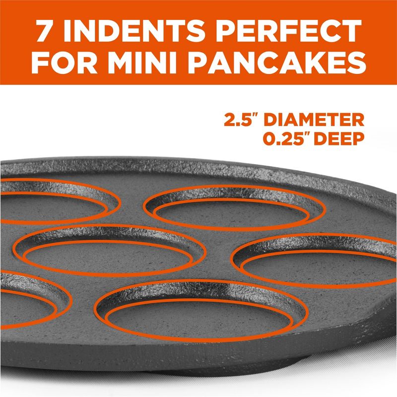 COMMERCIAL CHEF Cast Iron Pancake Pan, Makes 7 Mini Silver Dollar Pancakes, 3 of 10