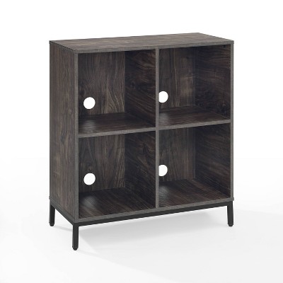 Brown Ash Four-Cube Record Storage Bookcase with Steel Legs