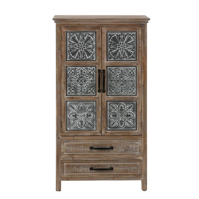 LuxenHome Farmhouse Wood and Metal 2-Drawer 2-Door Storage Cabinet Gray, 1 of 12