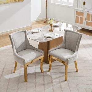 Okak Modern Chenille Dining Chairs Set of 2, Comfy Fabric Chairs with Thick Upholstered, Accent Chairs with Gold - Plated Legs Rivet Trim - 1 of 4