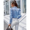 Women's Puff Sleeve Denim Jacket Pockets Front Button Down Crop Jean Coat - 3 of 4