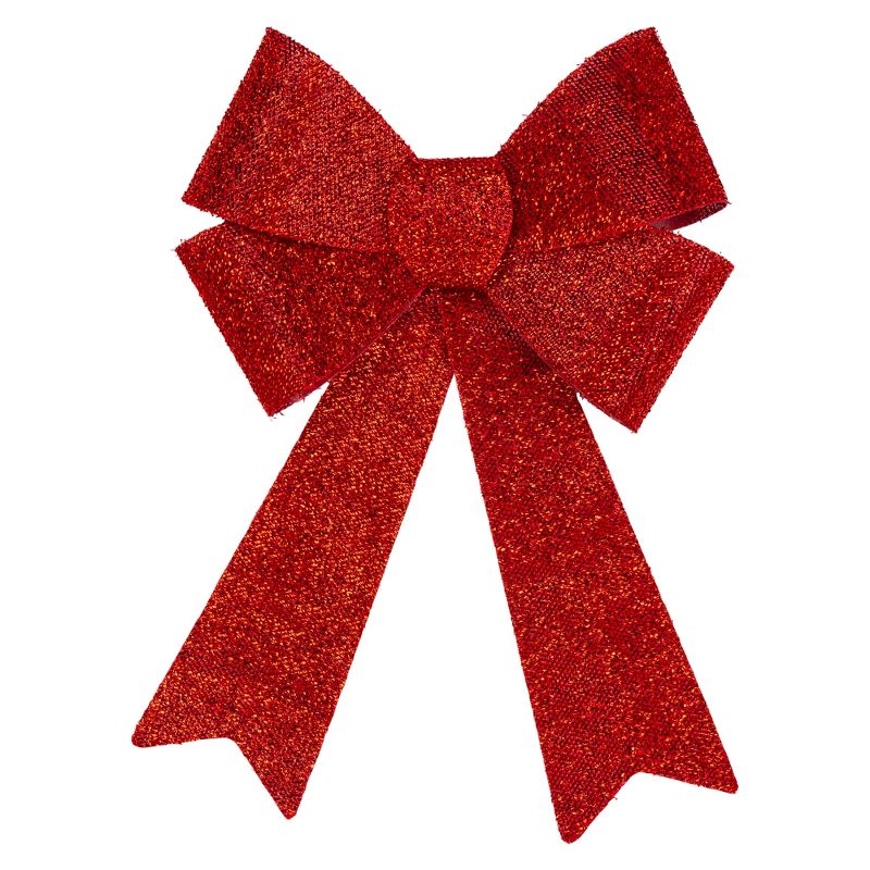 Northlight 18" Red Tinsel 4-Loop Bow Christmas Decoration, 1 of 4