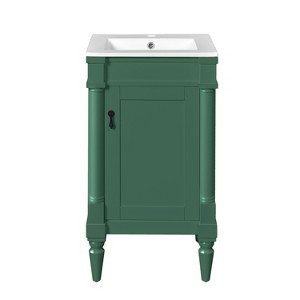 Gulches 18 Inch Modern Bathroom Vanity with Ceramic Sink Freestanding Cabinet Adjustable Shelf Solid Wood Legs for Small Spaces Green - 1 of 4