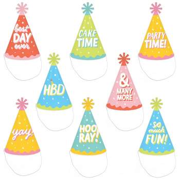 Big Dot of Happiness Party Time - Cone Happy Birthday Party Hats for Kids and Adults - Set of 8 (Standard Size)