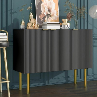 Zevemomo Buffet Sideboard Storage Cabinet Coffee Bar Console Table with Adjustable Shelf, 3 Doors, Black